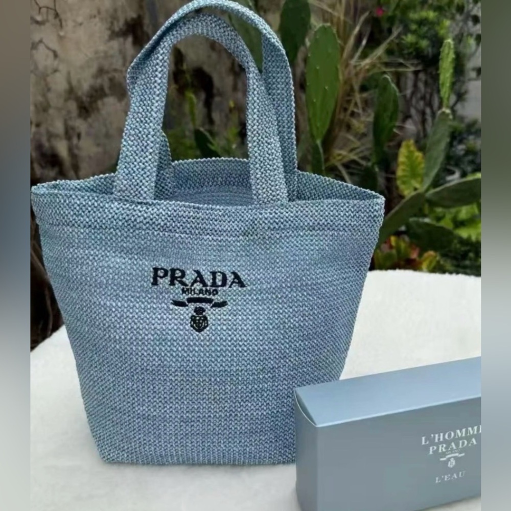 Prada Mini Raffia Tote Bag – Light Blue – GWP (Gift With Purchase) - Picture 2 of 12